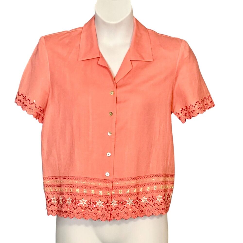 Coldwater Creek Sz 14P Sleeveless Maxi Dress & Jacket Set Linen Blend Coral Pink - Picture 2 of 9